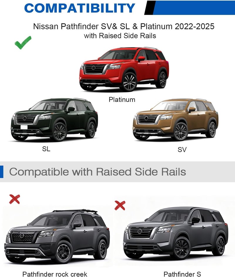 wonderdriver Lockable 300lb Roof Rack Cross Bars Compatible with Nissan Pathfinder 2022 2023 2024 2025 SV SL Platinum with Raised Side Rails, Heavy Duty Aluminum Roof Rails Crossbars - Image 2